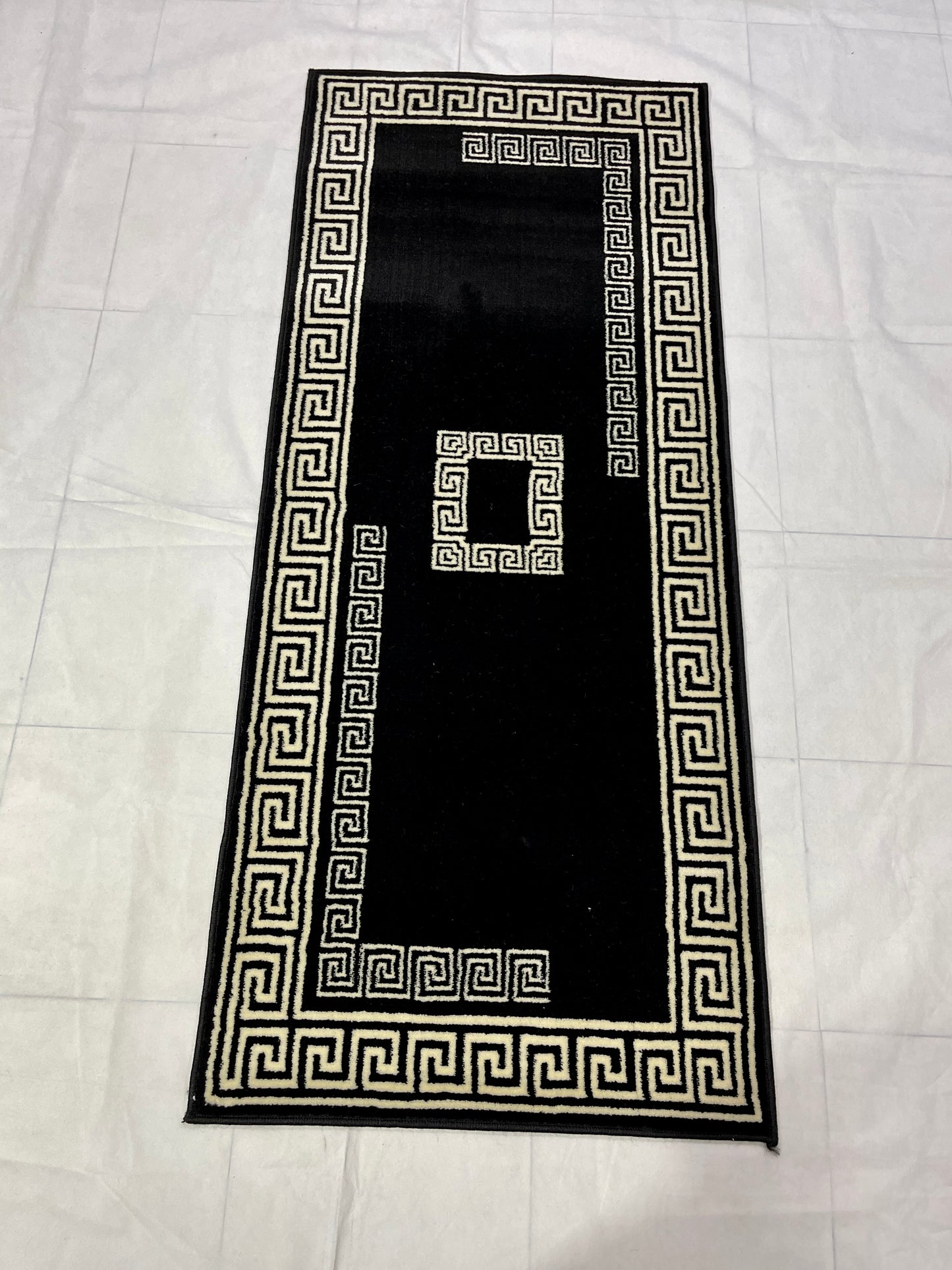 Black Modern Polypropylene Woven Rug.  Size : 2.6 ft width x 6.6 ft length  (80 cm x 200cm)