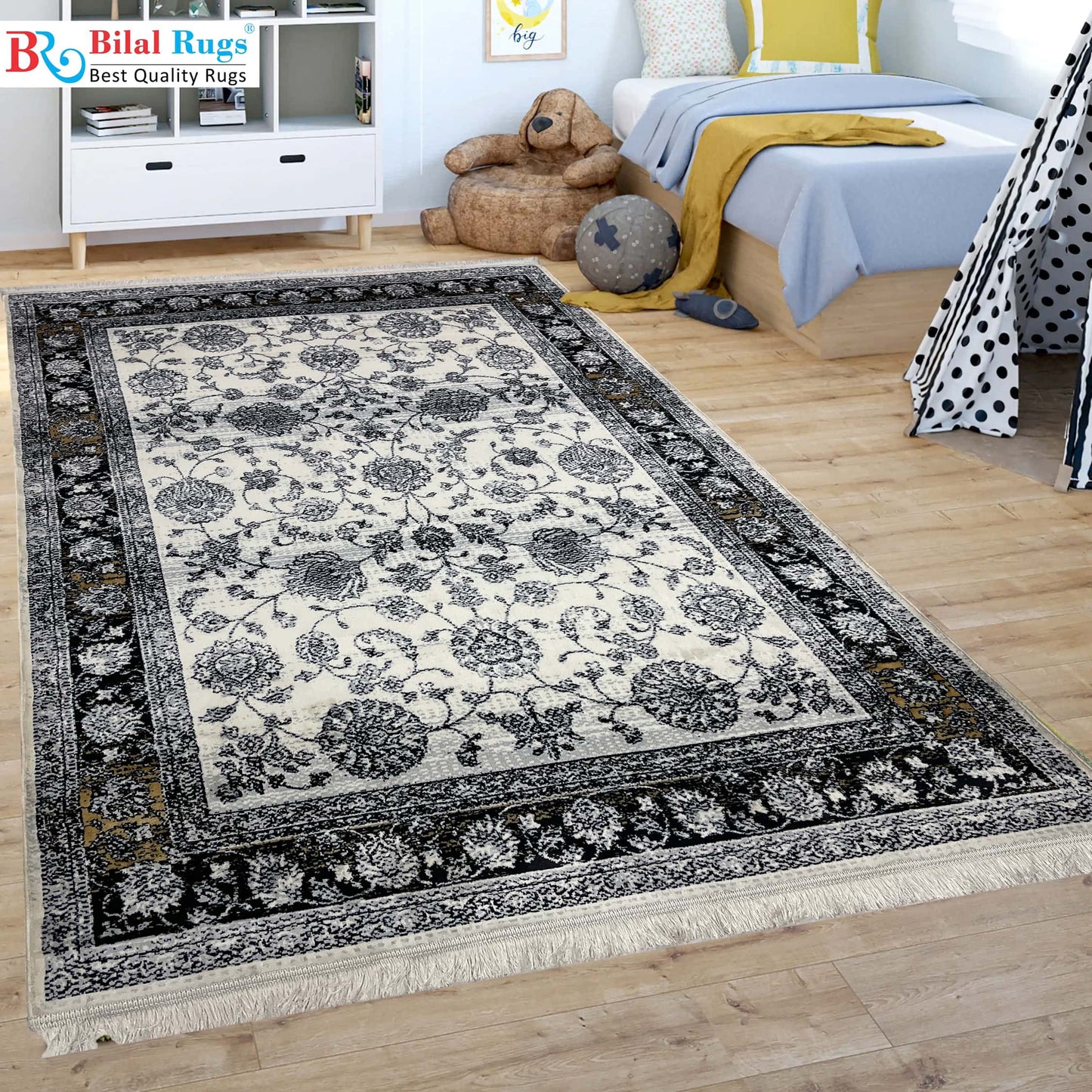 Irani modern Vintage Woven Rug.
Article-766-Grey , White
Size : 5ft width  x 7.3ft length (150cm x 220cm)