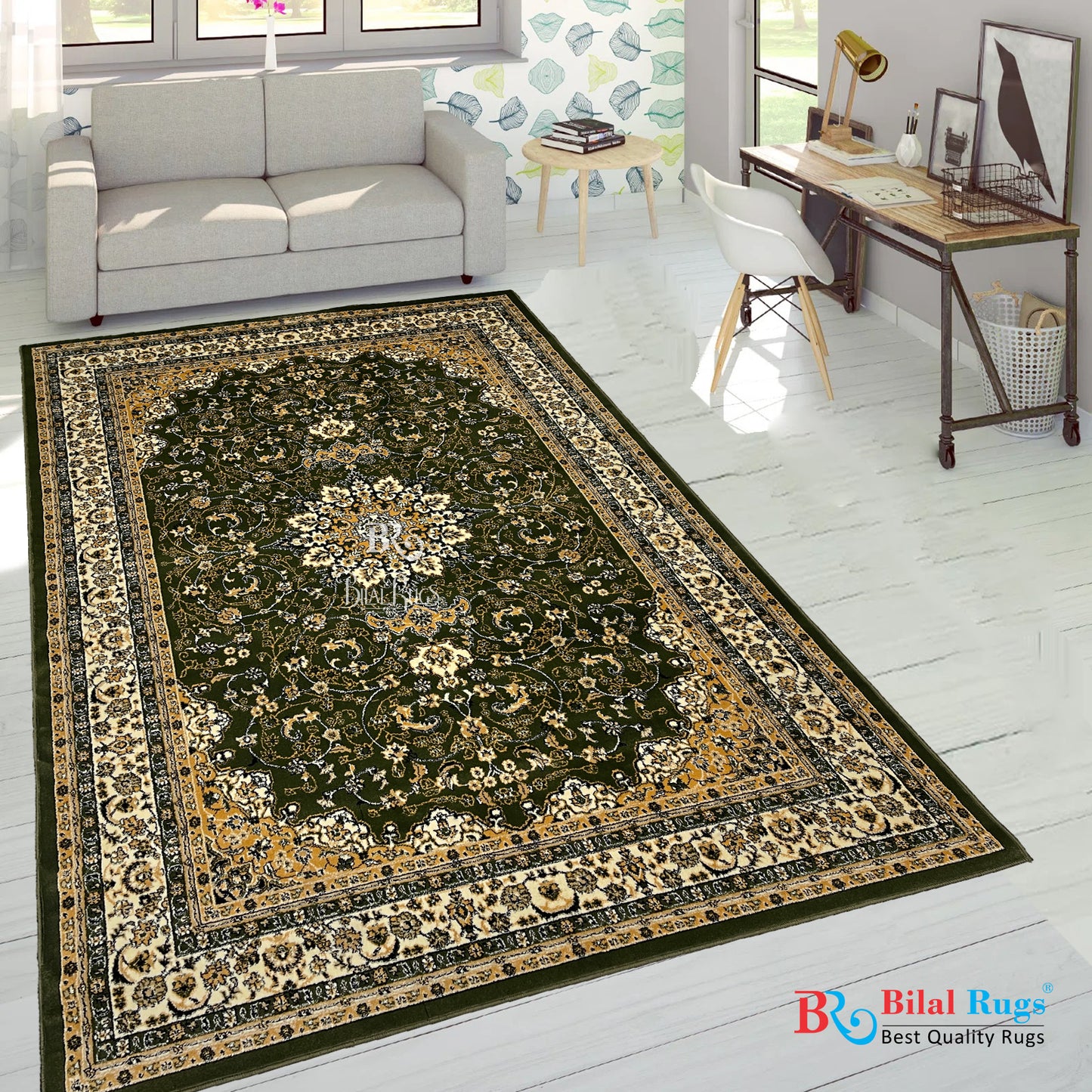 Persian polypropylene Rug,back woven(Article-19-Green)
Size : 6.6 ft width x 9.6 ft length (200cm x 290cm)
