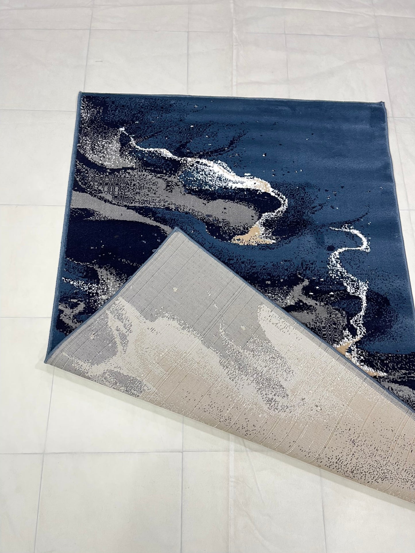 Modern polypropylene Rug,back woven (Article-175-Blue) Size : 4 ft width x 5.6 ft length (120 cm x 170 cm)