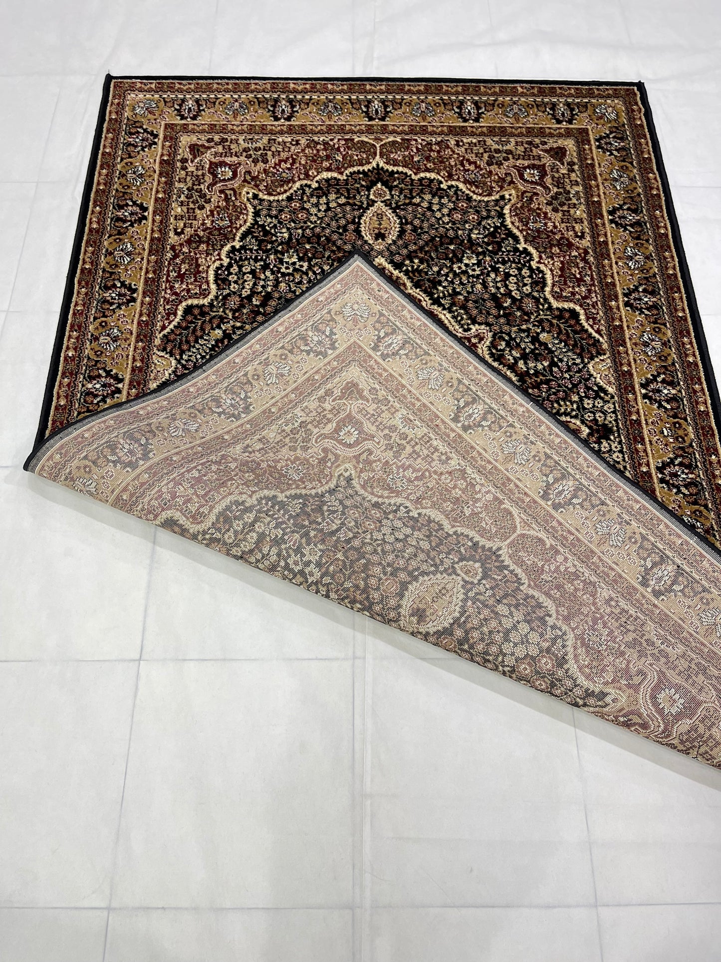 Persian Polypropylene Rug,Woven Back (Article-25-Black,Red)