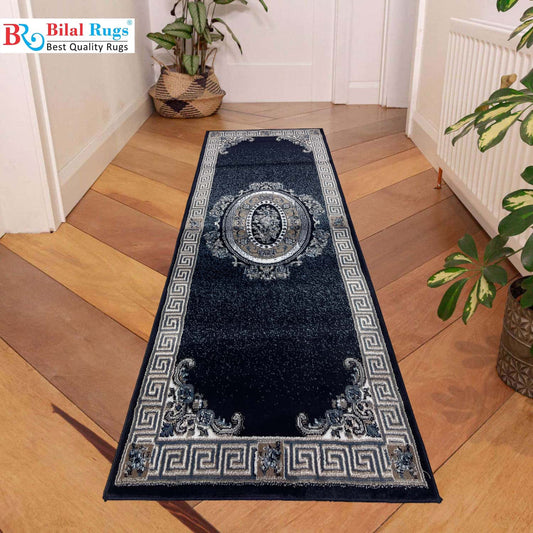 Blue versace Polypropylene Woven Runner.
 Size : 2.6 ft width x 6.3 ft length
 (80 cm x 200cm)