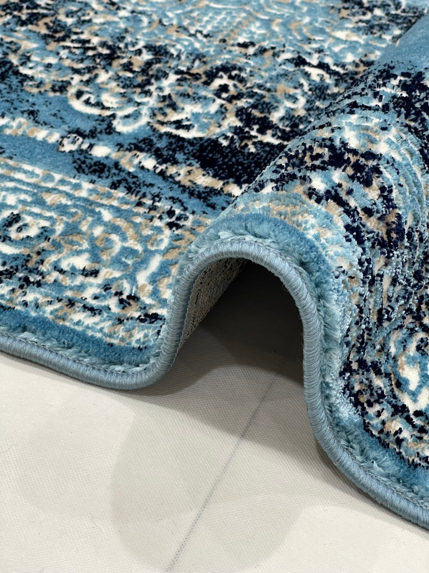 Polyester Silk Woven Rug.(Article-1456-Blue) Size : 3 ft width x 5 ft length ( 100cm x 150cm)