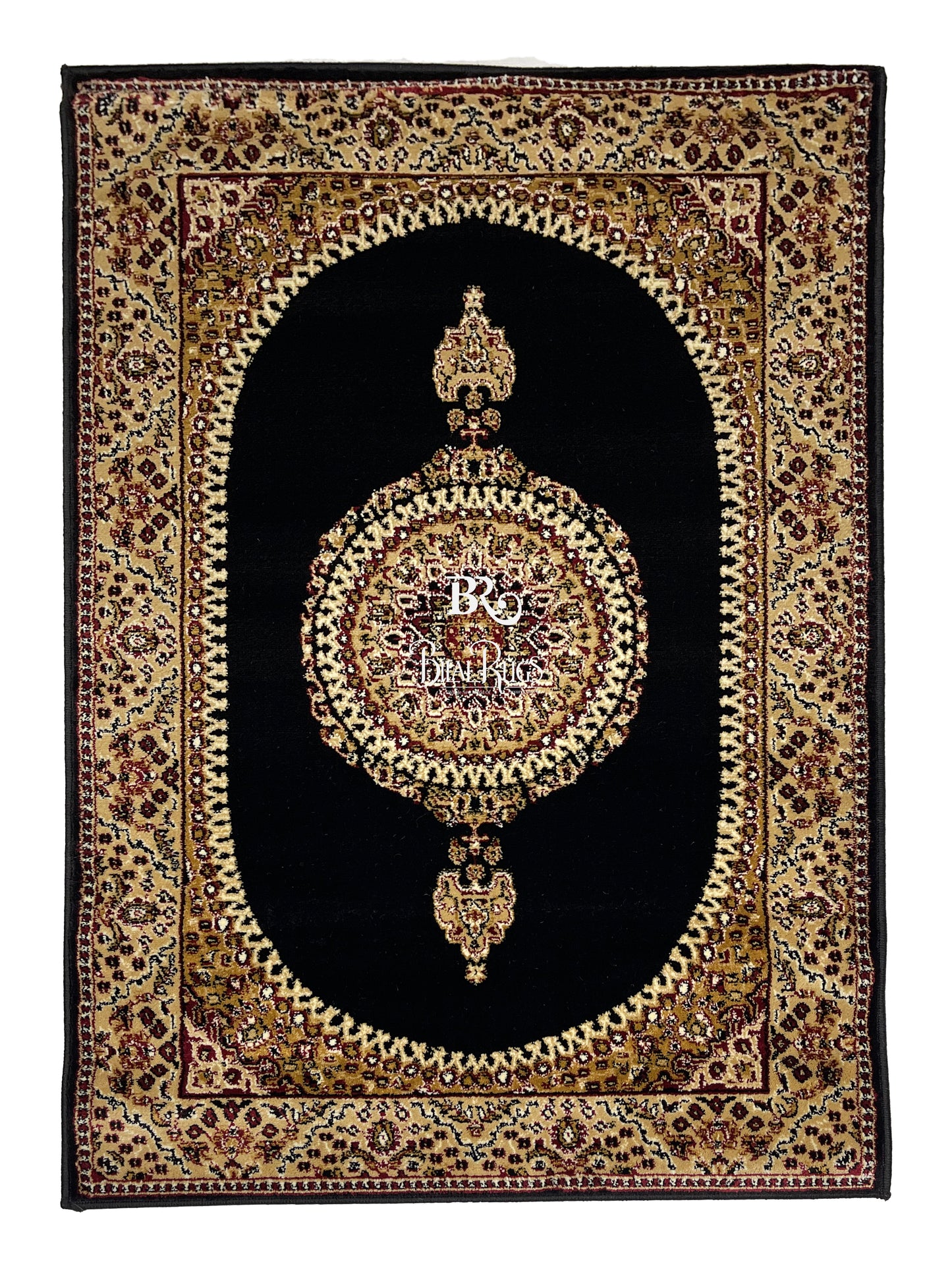Persian Polypropylene Rug,Woven Back (Article-22-Black) Size : 3 ft width x 5 ft length (100cm x 150 cm)