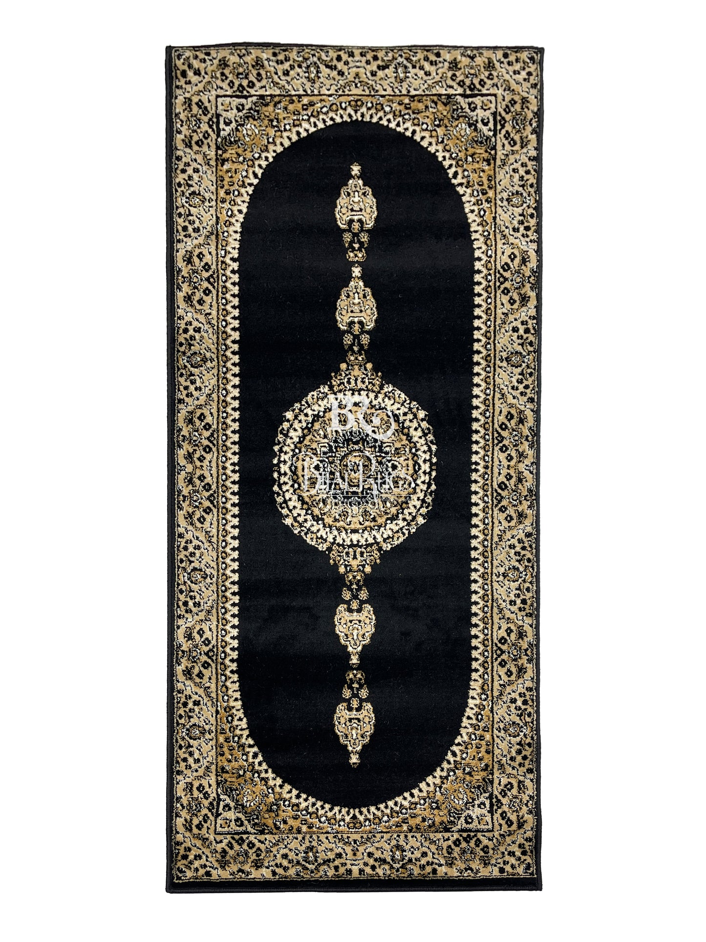Black persian Polypropylene Woven Rug.  Size : 2.6 ft width x 6.6 ft length  (80 cm x 200cm)