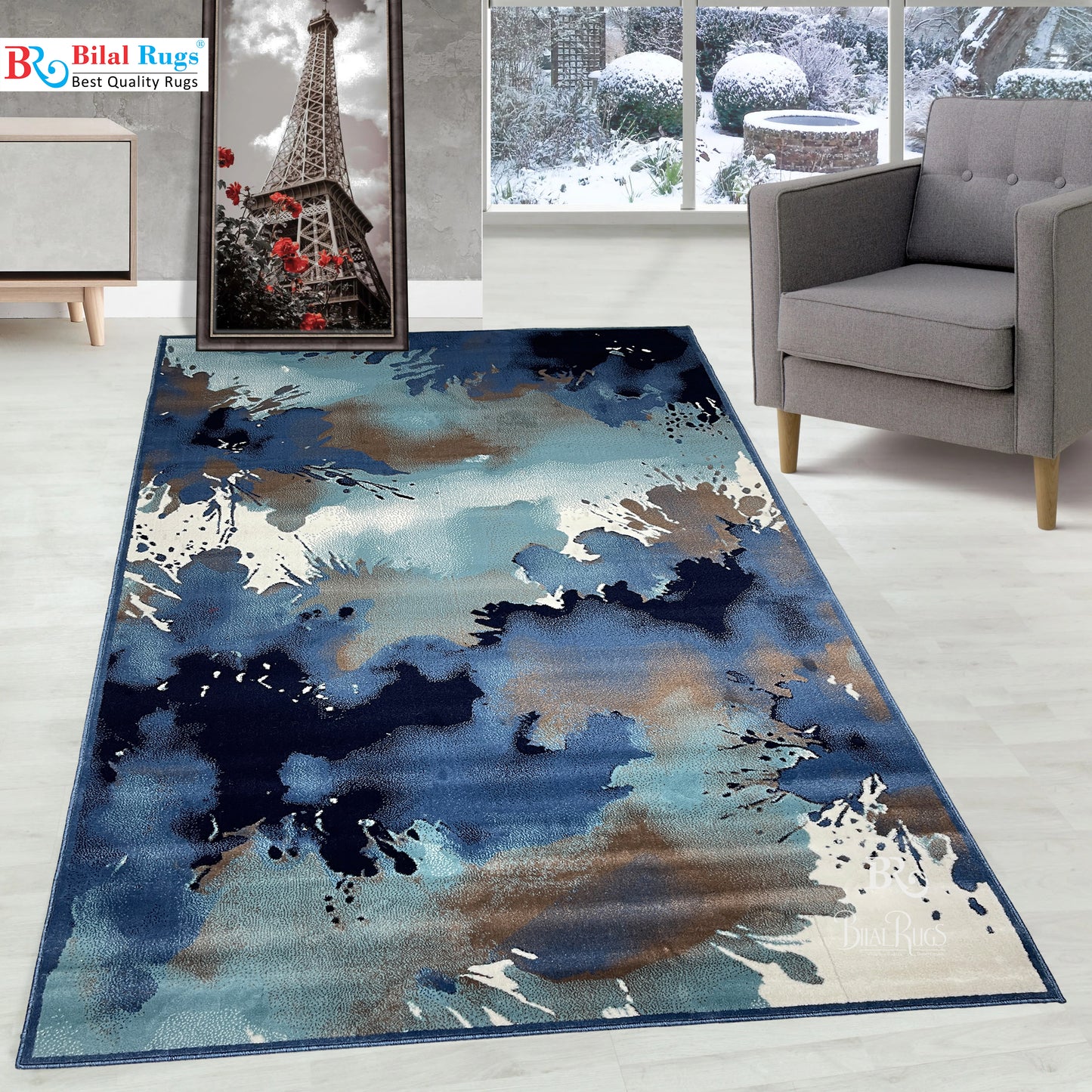 Modern polypropylene Rug,back woven(Article-186-Blue)