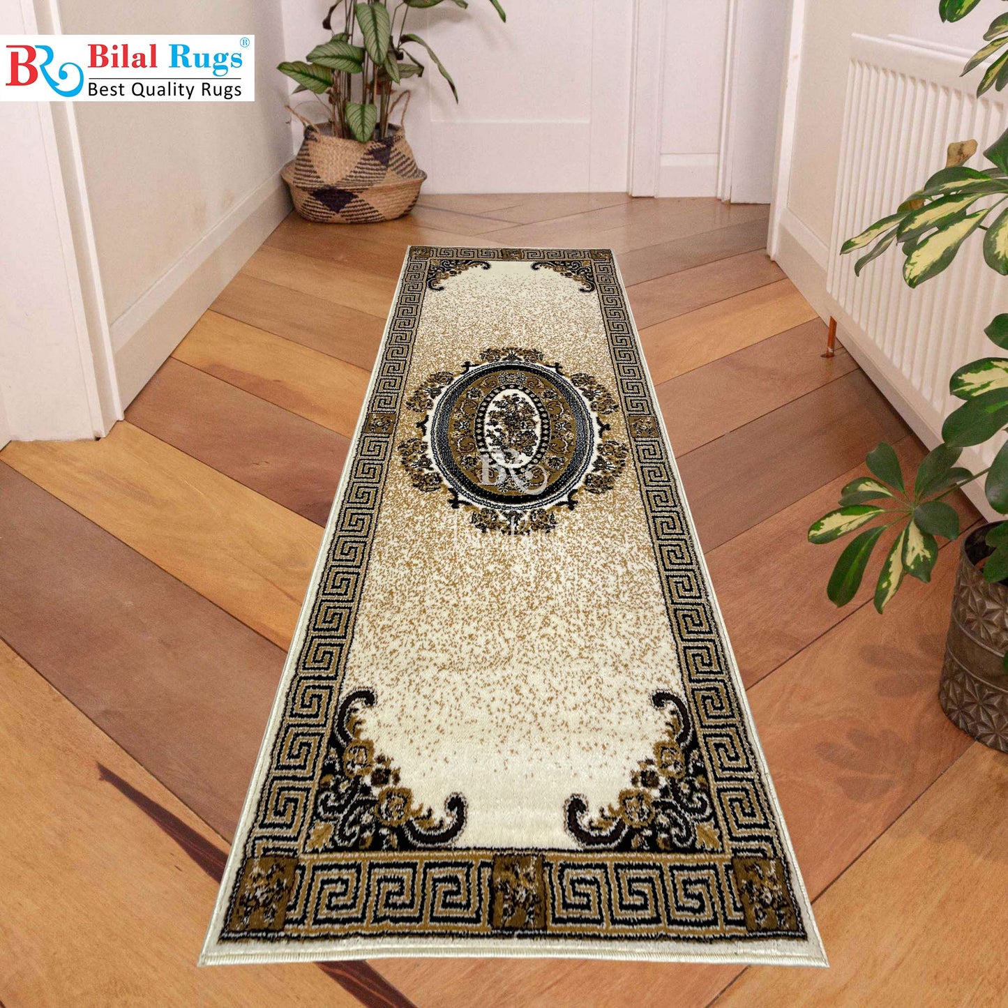 Off white Versace Polypropylene Woven Rug.  Size : 2.6 ft width x 6.6 ft length  (80 cm x 200cm)