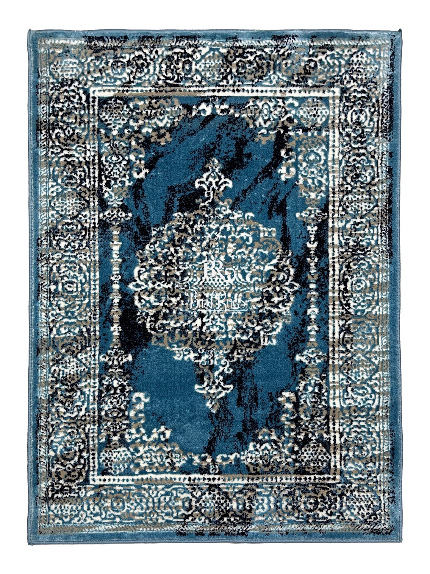 Polyester Silk Woven Rug.(Article-1456-Blue) Size : 3 ft width x 5 ft length ( 100cm x 150cm)