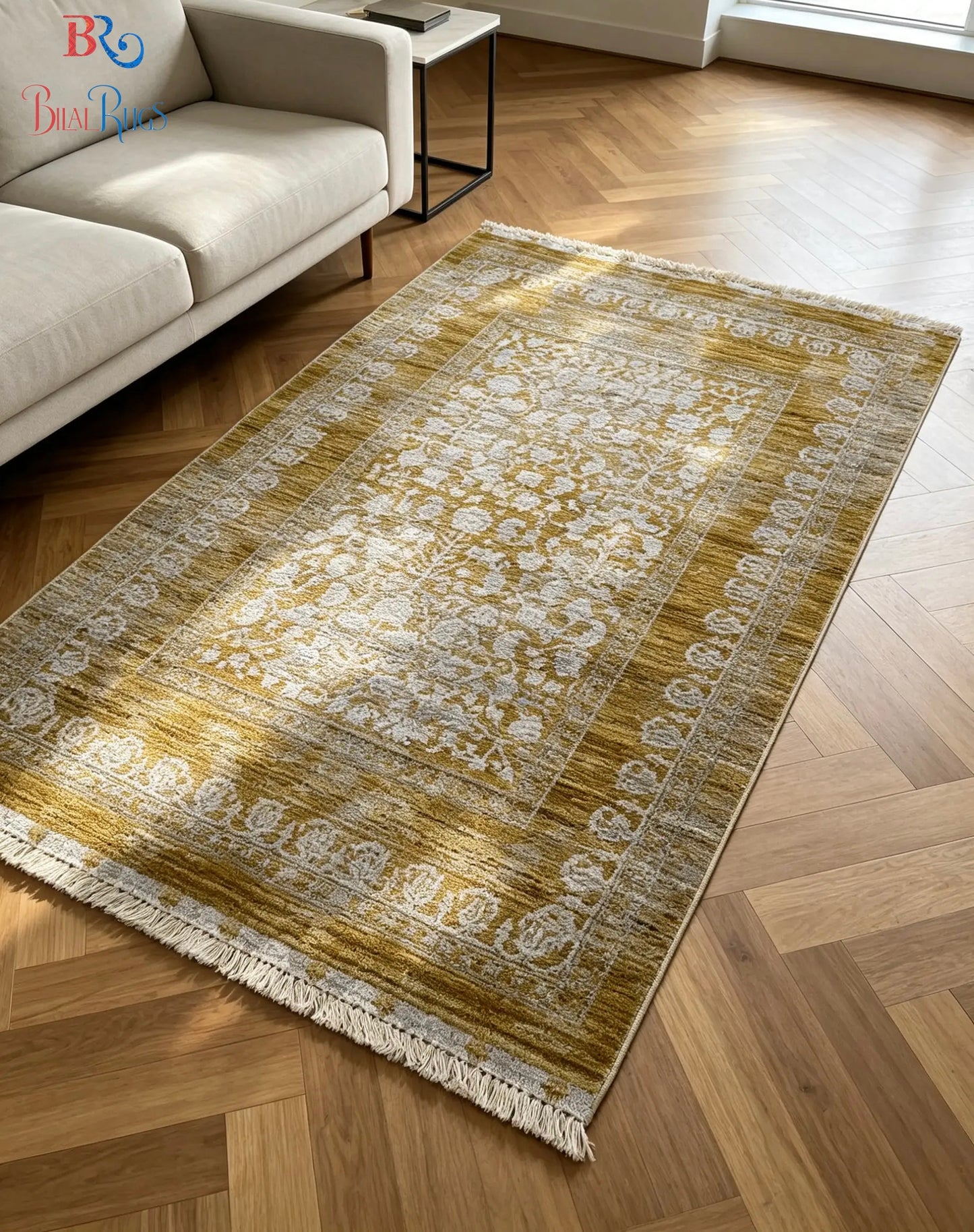 Turkish viscose Rug , Woven Back
Article-313-Yellow 
Size : 3 ft width x 5 ft length (100 cm x 150cm)