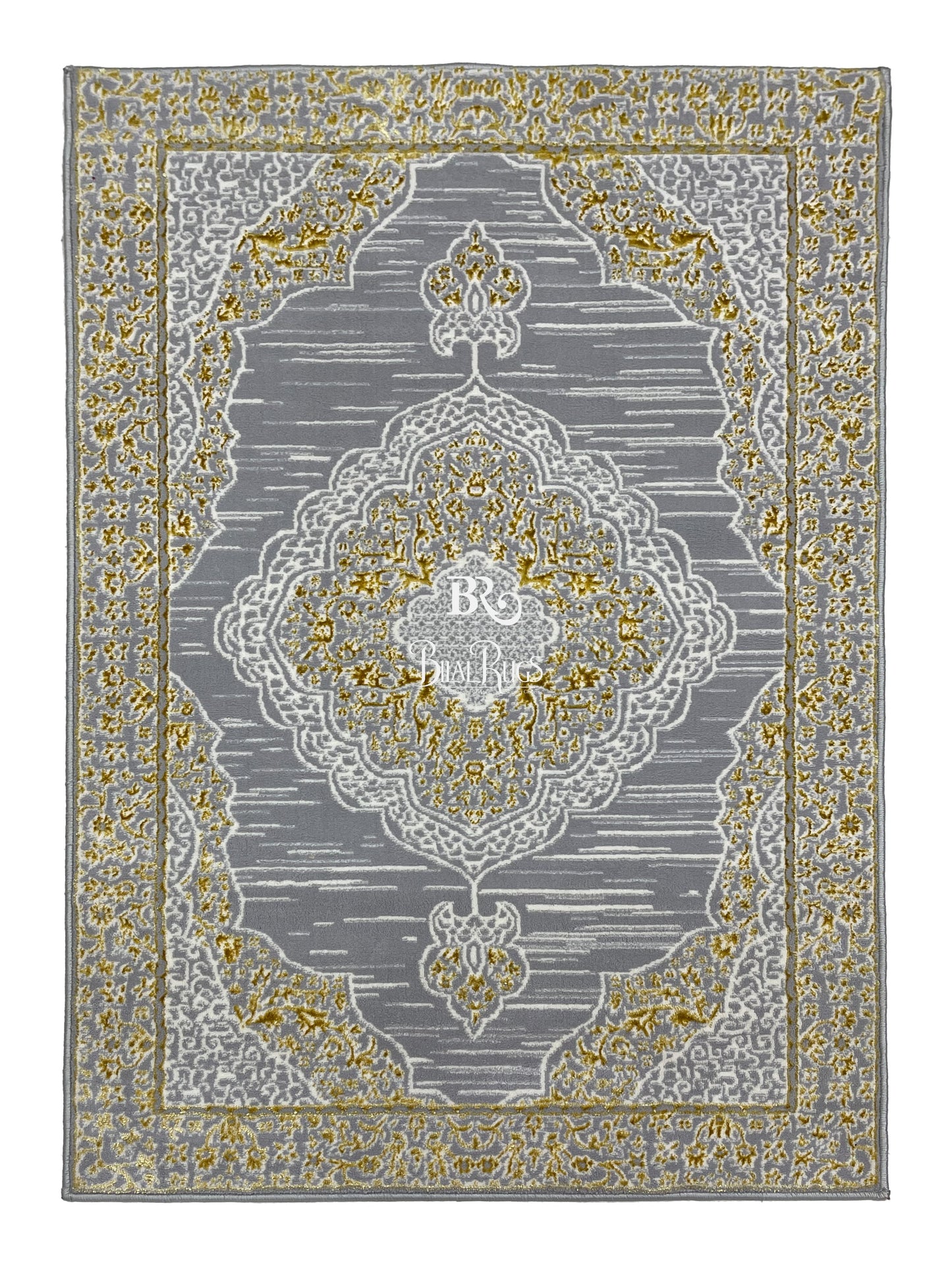 Polyester Silk Woven Rug.(Article-1455-Grey) Size : 3 ft width x 5 ft length ( 100cm x 150cm)