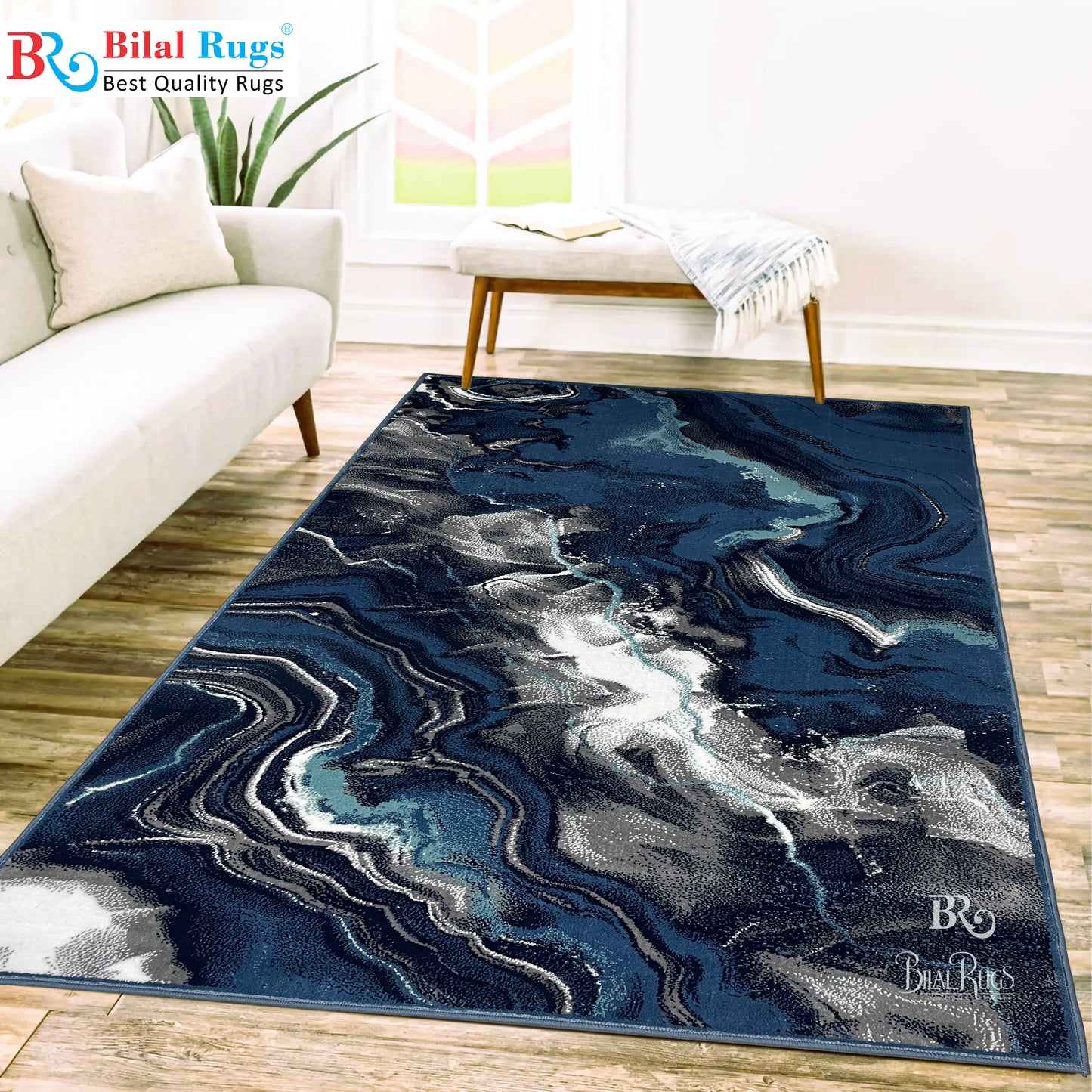 Modern polypropylene Rug,back woven(Article-6513-Blue)
Size : 5ft width  x 7.3ft length (150cm x 220cm)