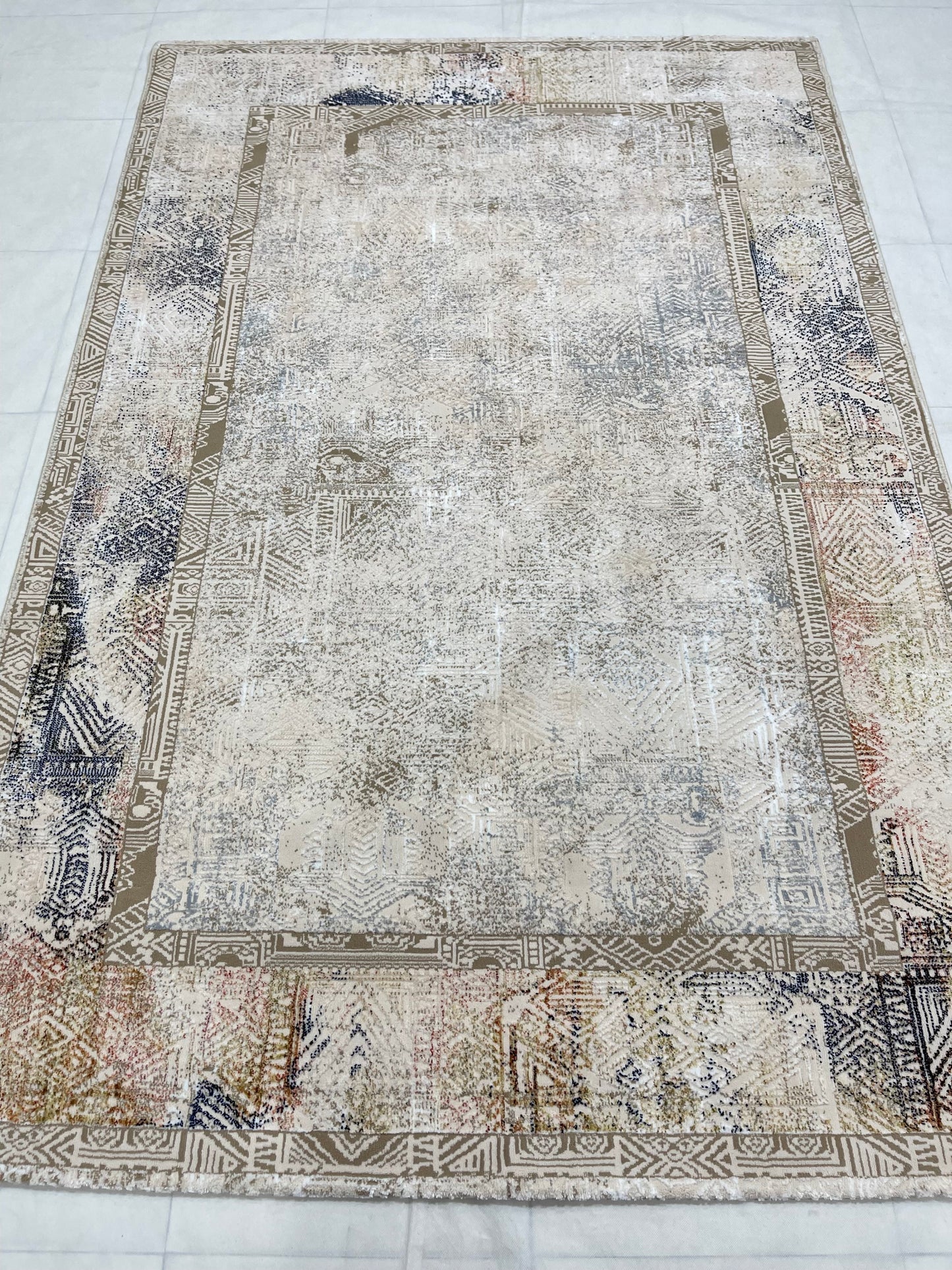 Irani Vintage Woven Rug.  Article -2075-Off white , Multi Size: 5 ft width x 7.3 ft length (150cm x 220cm)