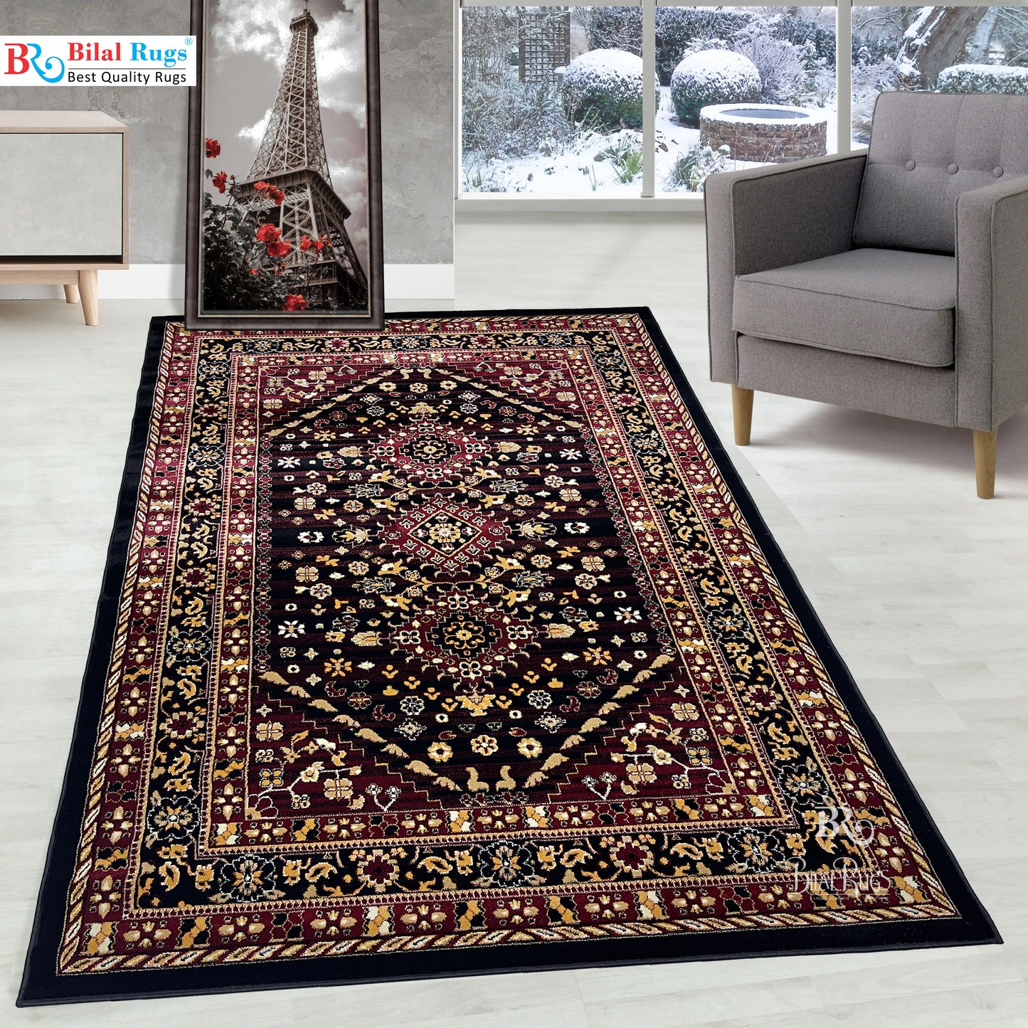 Persian polypropylene Rug,back woven(Article-23-Black)
