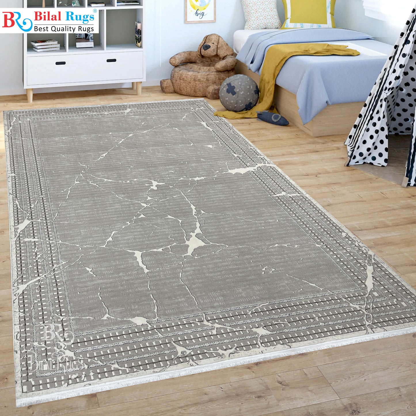 New Turkish Silk (Surya A) 
Size: 6.6 ft width x 9.6 ft length (200cm x 290cm)
Article -626- Off White , Grey
