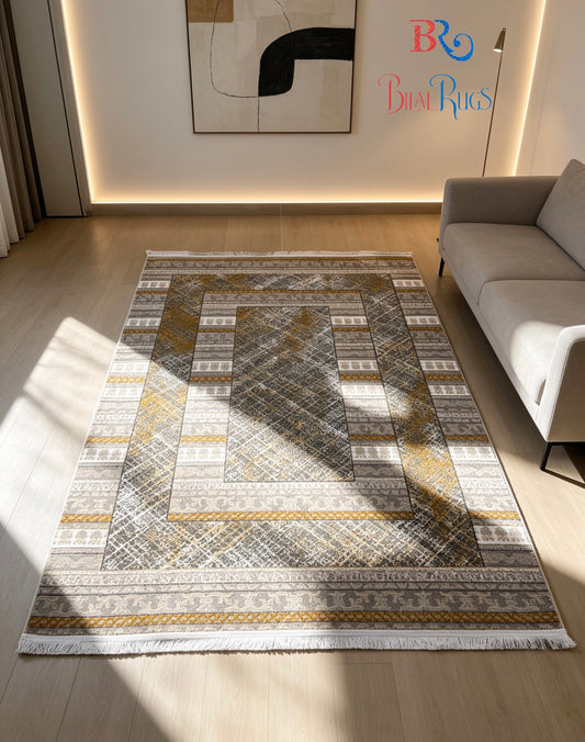 Vintage soul, modern precision ✨ Irani machine-made for timeless homes
Size : 5 ft width x 7.3 ft length 
Article-302-Grey,Rust