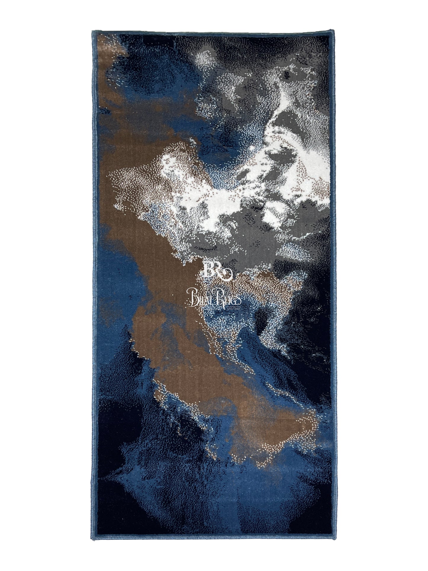 Blue Modern Polypropylene Woven Rug.  Size : 2.6 ft width x 6.6 ft length  (80 cm x 200cm)