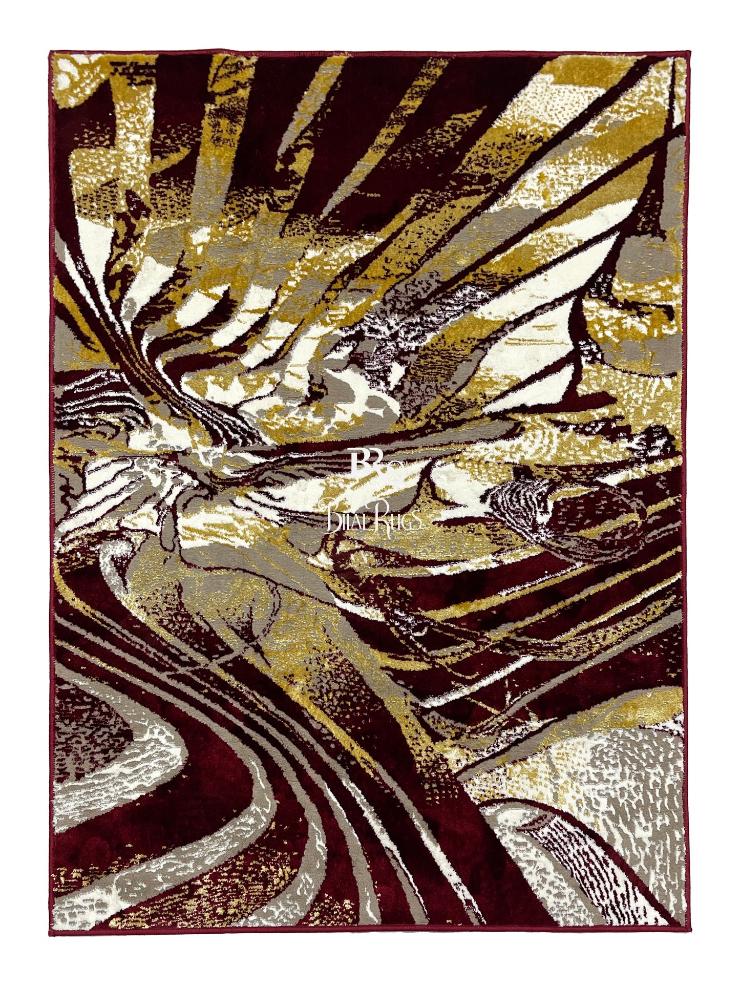 Polyester Silk Woven Rug.(Article-1556-Red , Gold) Size : 4 ft width x 5.6 ft length