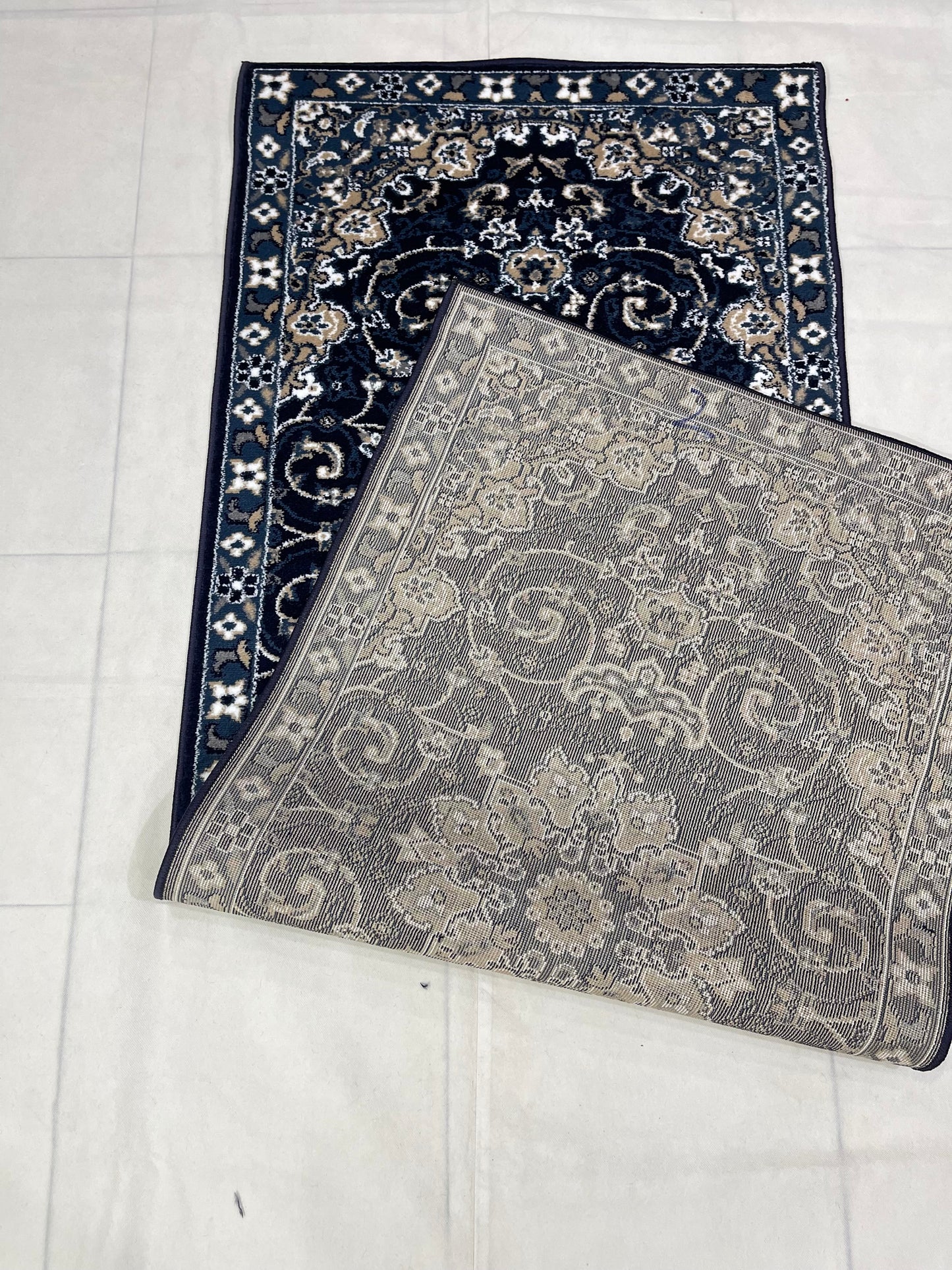 Blue Persian Polypropylene Woven Rug.  Size : 2.6 ft width x 6.6 ft length  (80 cm x 200cm)