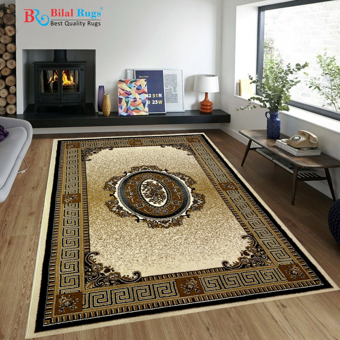 Versace Polypropylene Rug,back woven(Article-75-Off white)
Size : 5ft width  x 7.3ft length (150cm x 220cm)