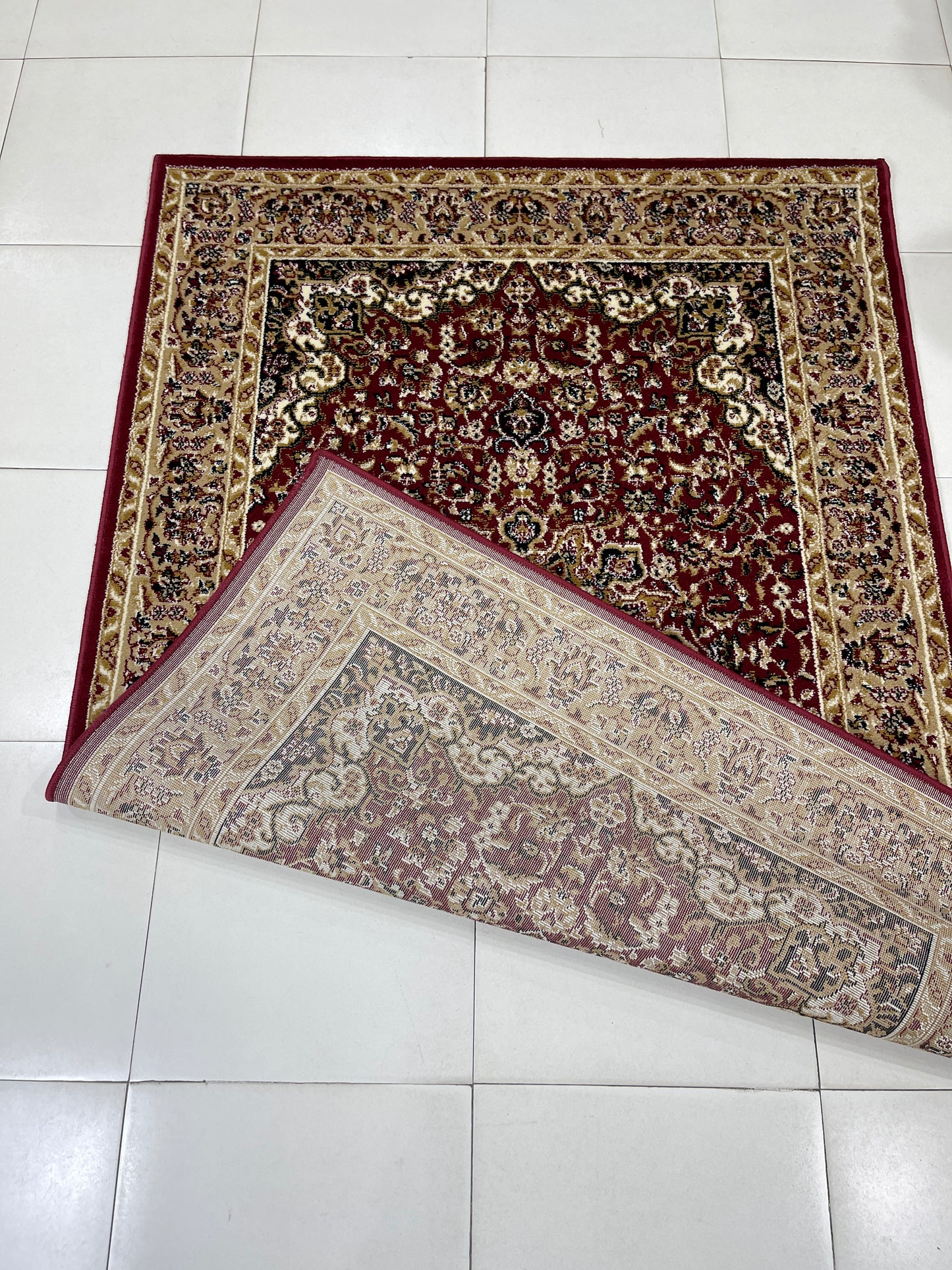 Persian Polypropylene Rug,Woven Back
(Article-20-Red)
Size : 4 ft width x 5.6 ft length (120 cm x 170 cm)