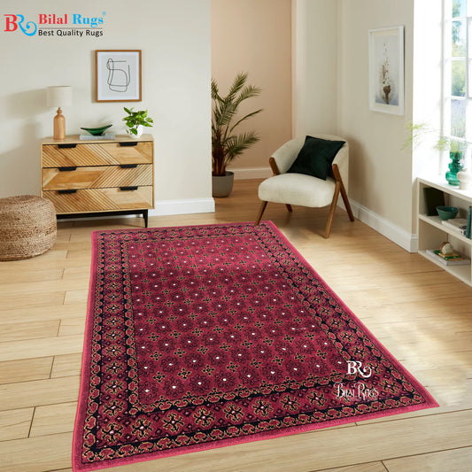 Persian Polypropylene Rug,Woven Back (Article-27-Red) Size : 3 ft width x 5 ft length (100cm x 150 cm)