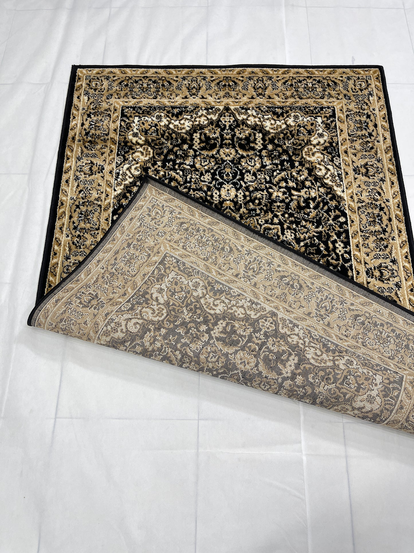 Persian polypropylene Rug,back woven (Article-20-Black) Size : 4 ft width x 5.6 ft length (120 cm x 170 cm)