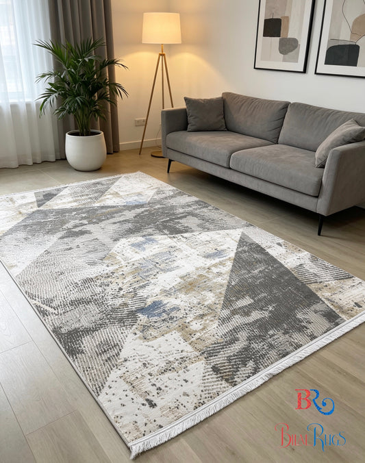 Vintage soul, modern precision ✨ Irani machine-made for timeless homes
Size : 5 ft width x 7.3 ft length 
Article-305-Grey , Off white