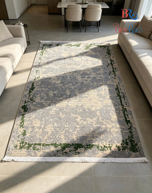 Vintage soul, modern precision ✨ Irani machine-made for timeless homes
Size : 5 ft width x 7.3 ft length 
Article-306-Grey, Green