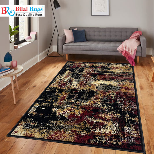 Modern Polypropylene Rug,Woven Back (Article-72-Black) Size : 3 ft width x 5 ft length (100cm x 150 cm)