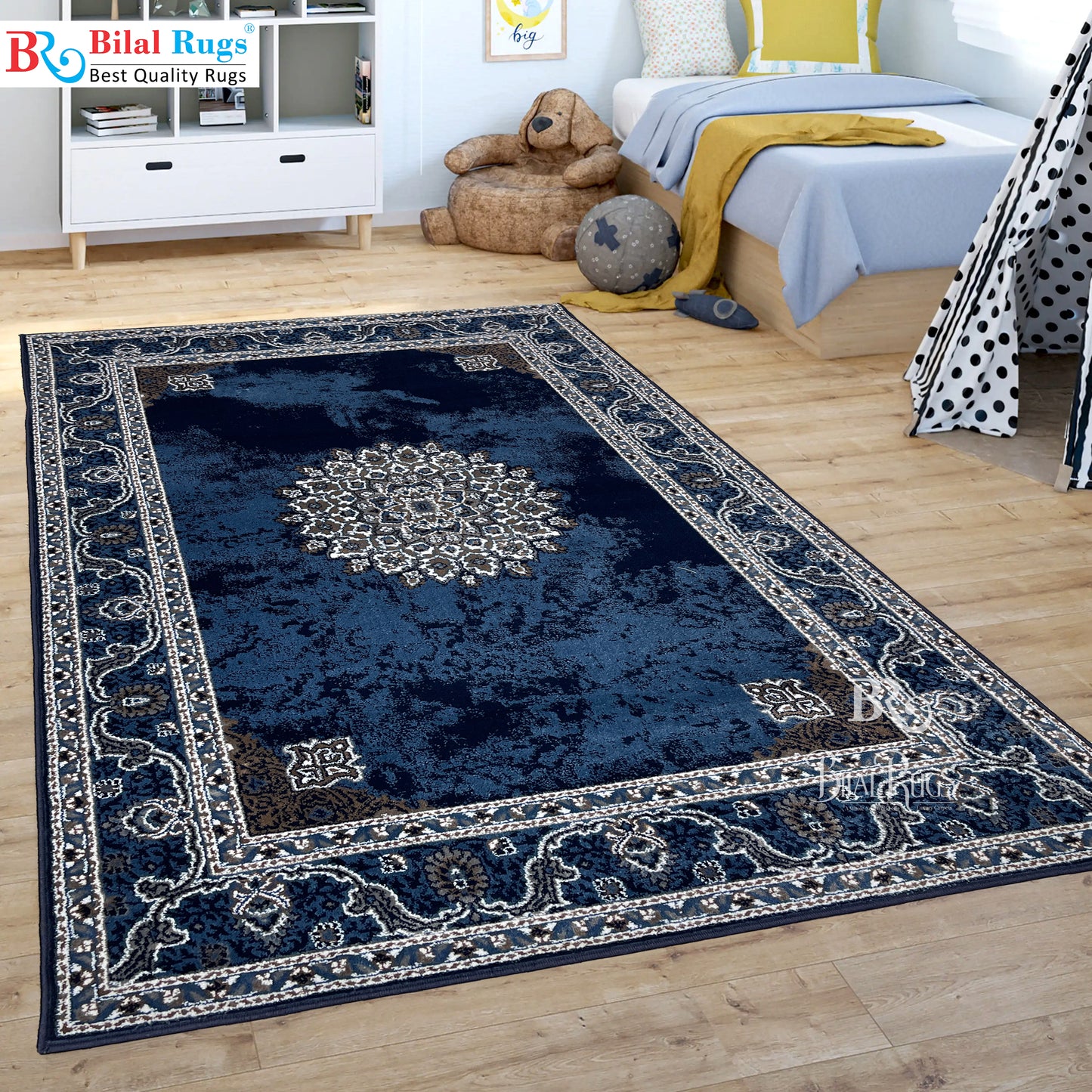 Persian Polypropylene Rug,back woven(Article-55-Blue)
Size : 5ft width  x 7.3ft length (150cm x 220cm)