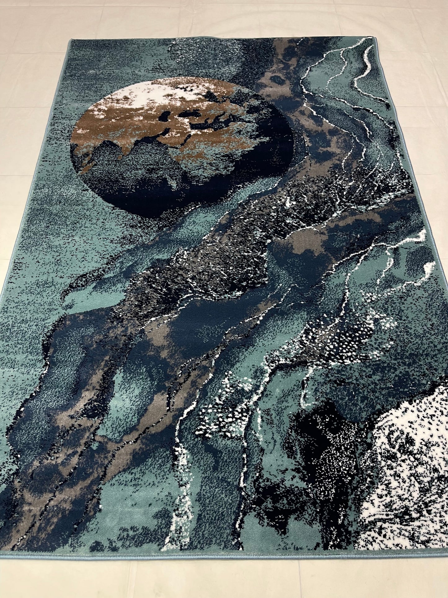 Modern polypropylene Rug,back woven(Article-6774-Feroze ) Size : 5ft width  x 7.3ft length (150cm x 220cm)