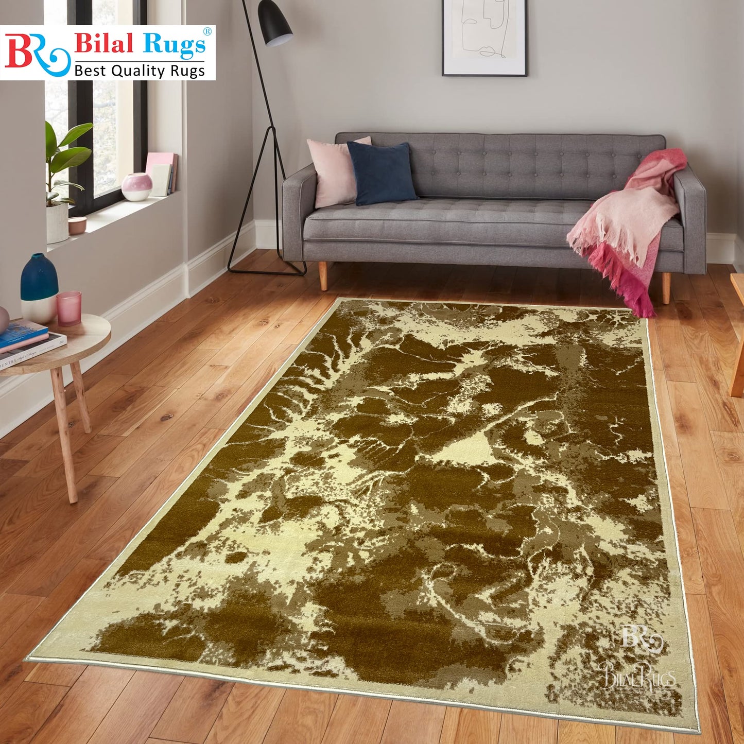 Modern Polypropylene Rug,back woven(Article-1654-Off white) Size : 5ft width  x 7.3ft length (150cm x 220cm)