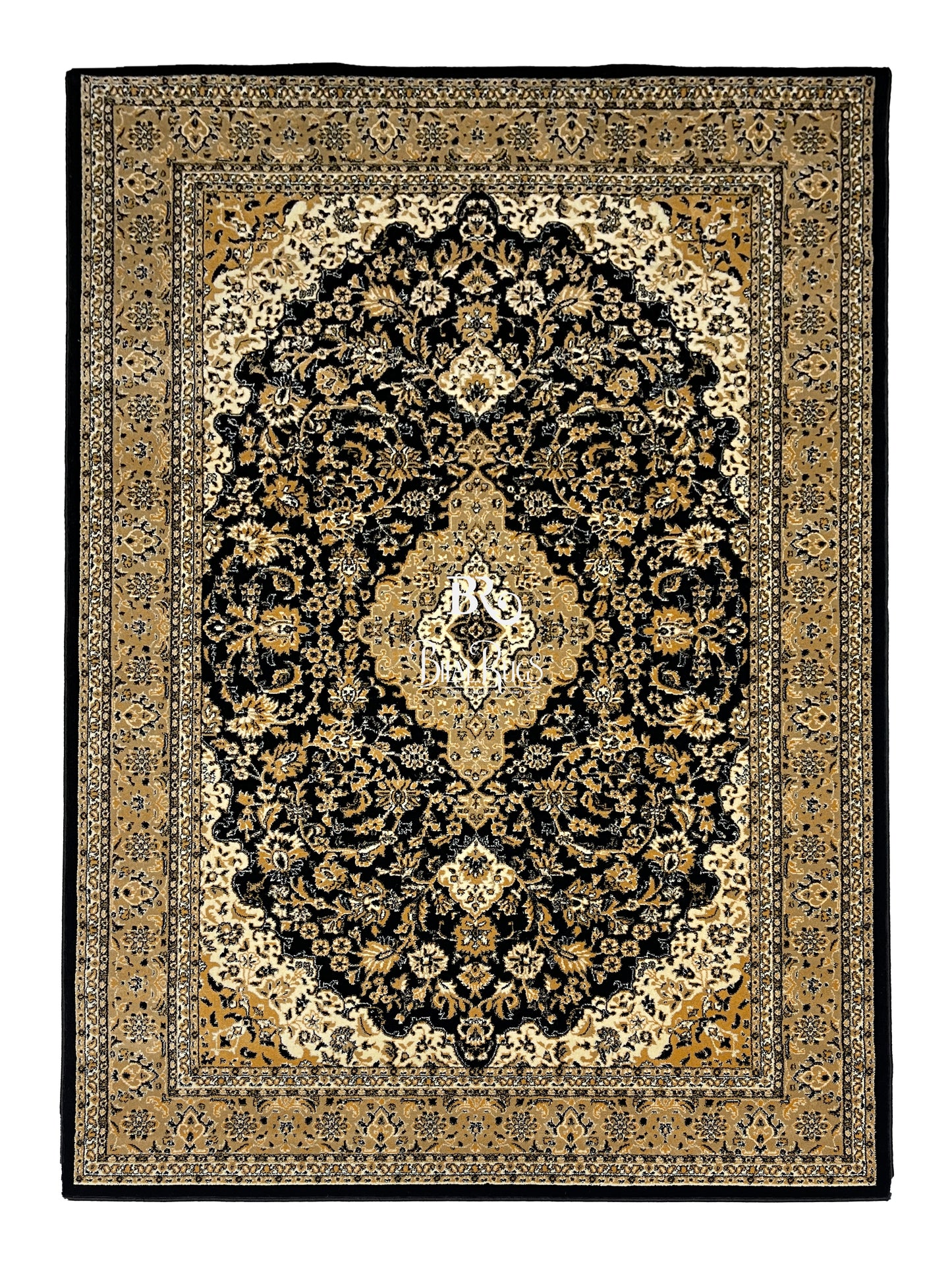 Persian polypropylene Rug,back woven(Article-01-Black) Size : 6.6 ft width x 9.6 ft length (200cm x 290cm)