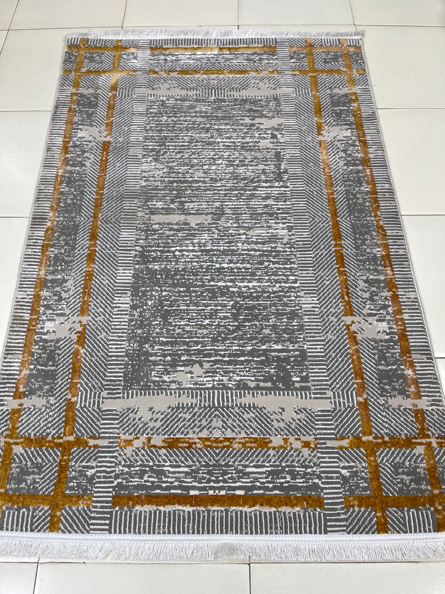 Irani viscose Rug , Woven Back Article-304-Grey,Rust Size : 3 ft width x 5 ft length (100 cm x 150cm)
