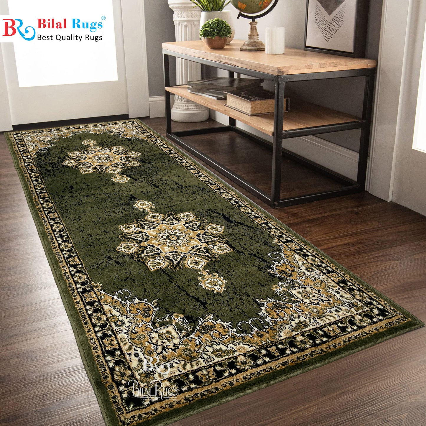 Green Persian Polypropylene Woven Rug.
 Size : 2.6 ft width x 6.6 ft length
 (80 cm x 200cm)