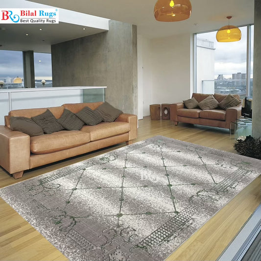 Irani viscose Rug , Woven Back Article-303-Green Size : 3 ft width x 5 ft length (100 cm x 150cm)