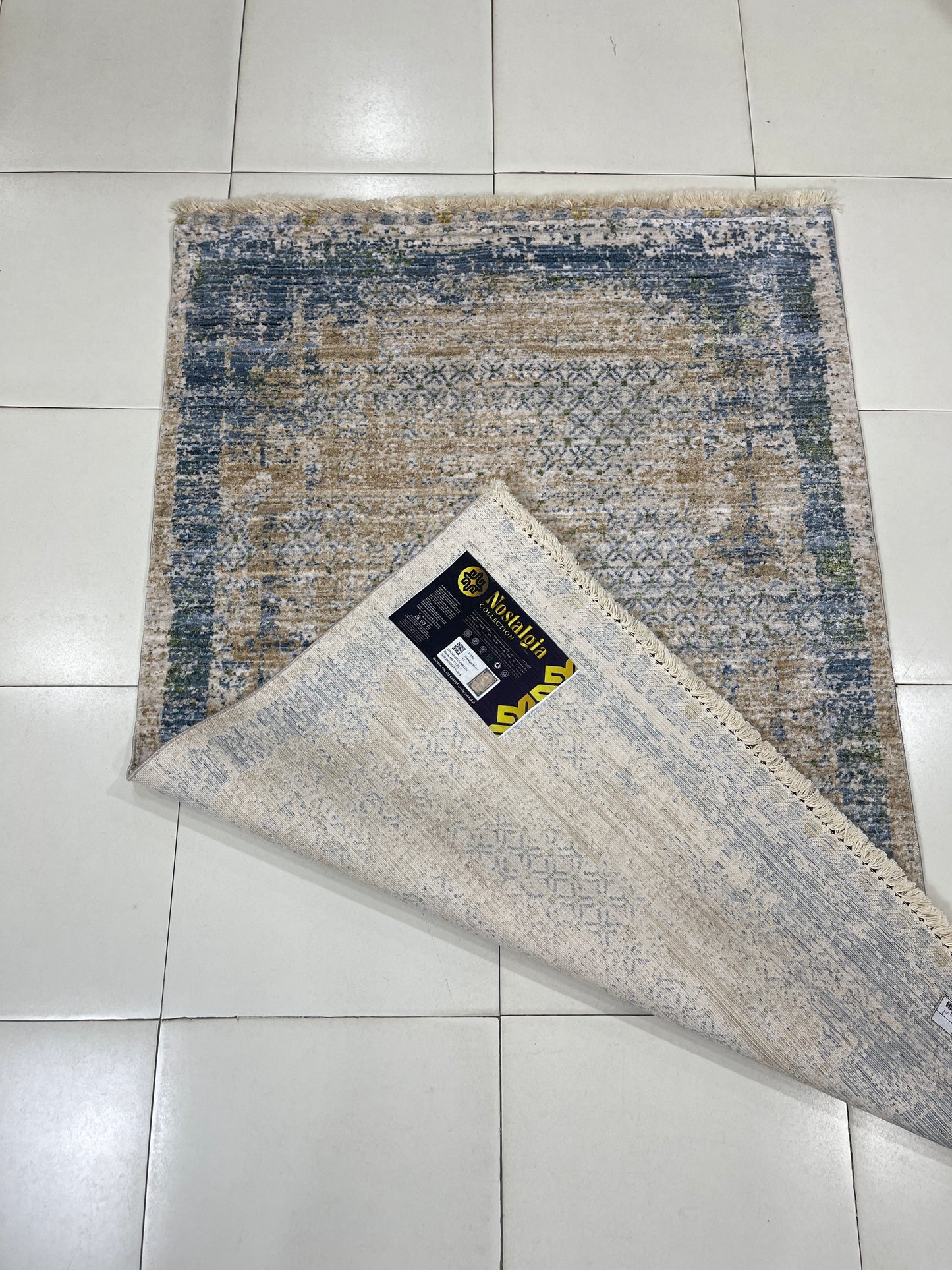 Turkish viscose Rug , Woven Back
Article-320-Beige ,Blue 
Size : 3 ft width x 5 ft length (100 cm x 150cm)
