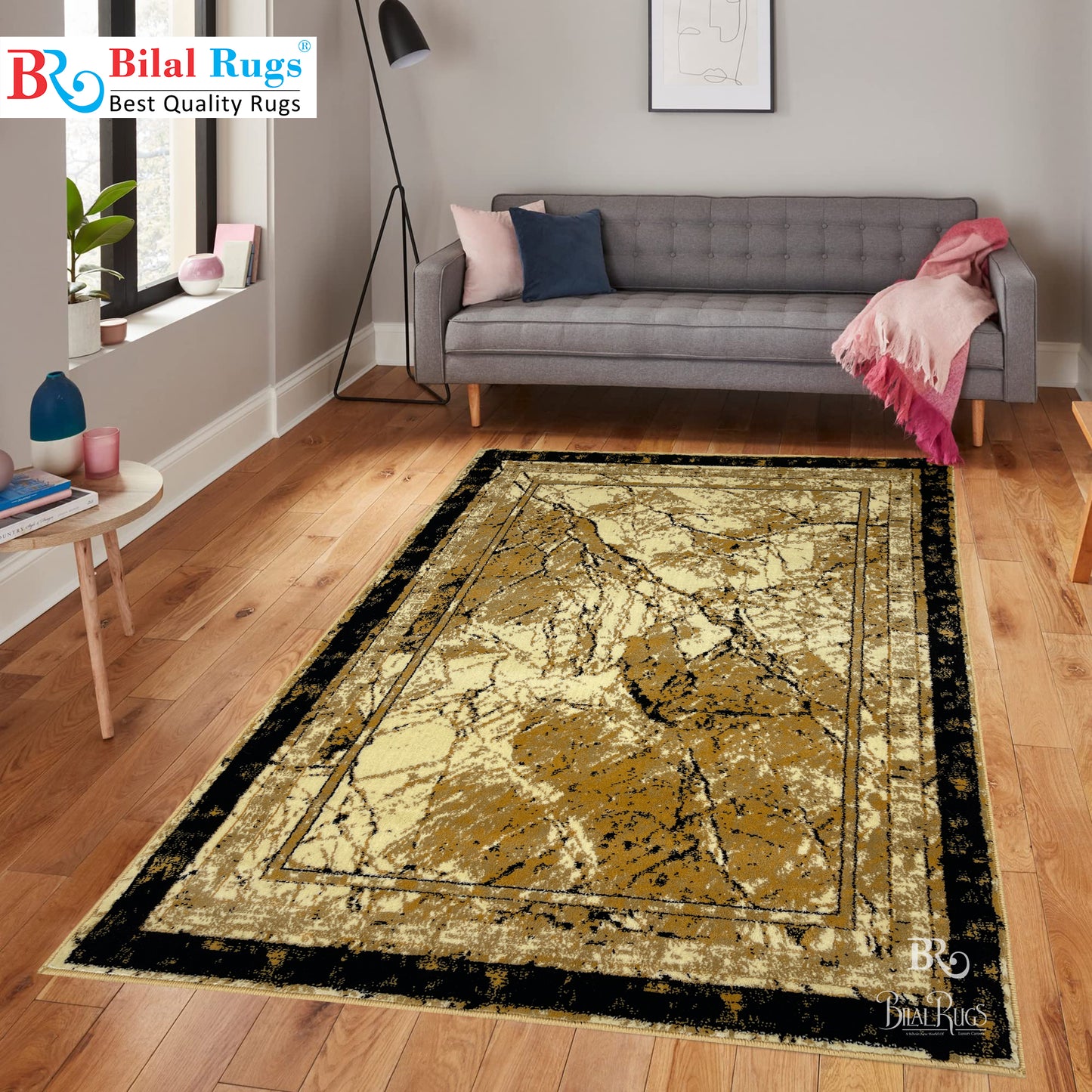 Modern polypropylene Rug,back woven (Article-568-Beige) Size : 4 ft width x 5.6 ft length (120 cm x 170 cm)