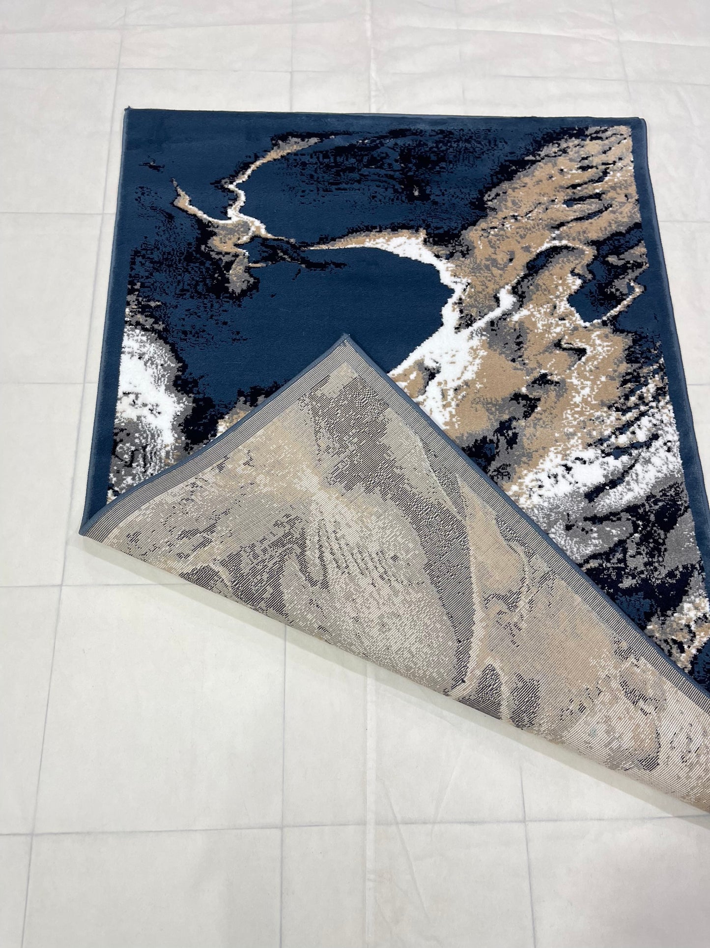 Modern polypropylene Rug,back woven (Article-175-Blue) Size : 4 ft width x 5.6 ft length (120 cm x 170 cm)