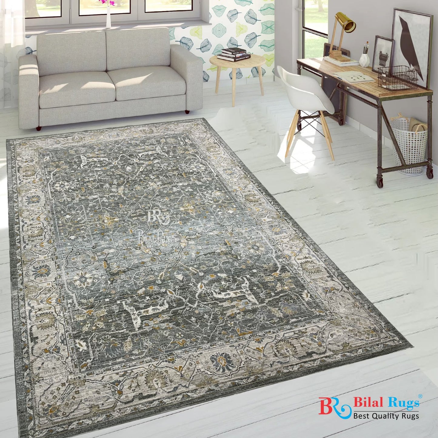 New Turkish Silk (Surya) 
Size: 6.6 ft width x 9.6 ft length (200cm x 290cm)
Article -406- Green ,Off white