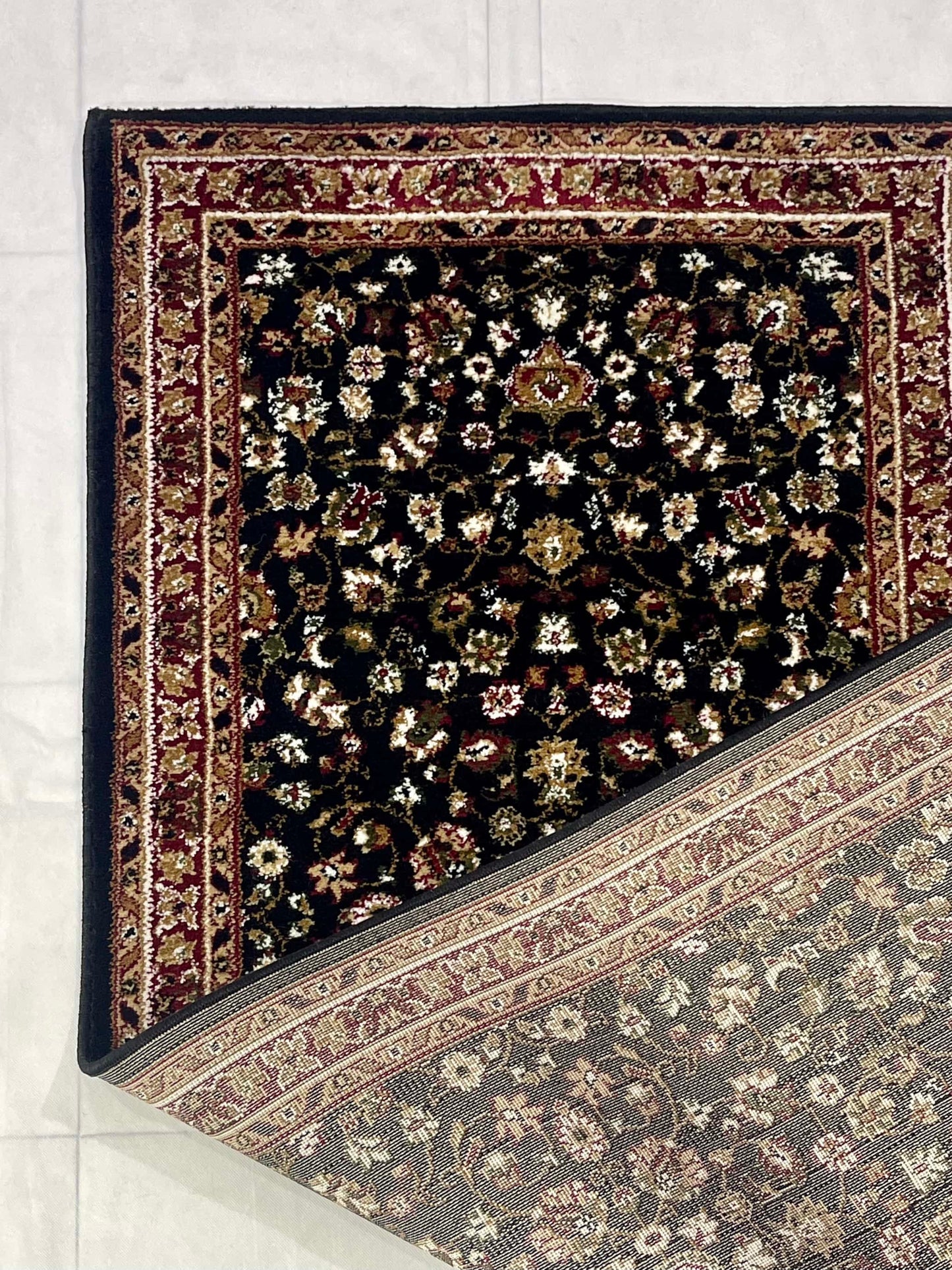 Black  Persian Polypropylene Woven Rug.
 Size : 2.6 ft width x 6.3 ft length
 (80 cm x 200cm)