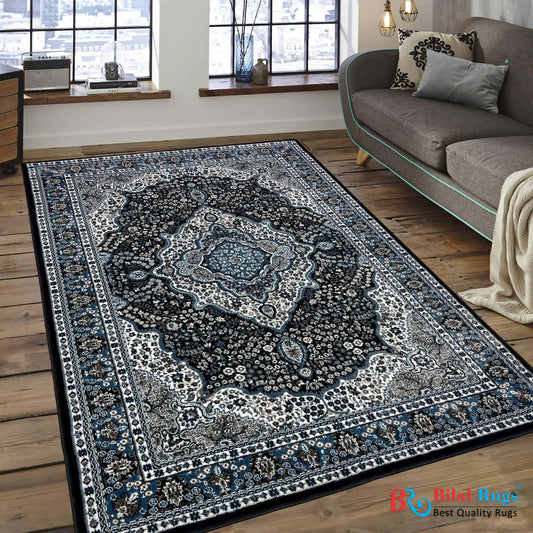 Persian polypropylene Rug,back woven(Article-28-Black , Blue)
Size : 5ft width  x 7.3ft length (150cm x 220cm)