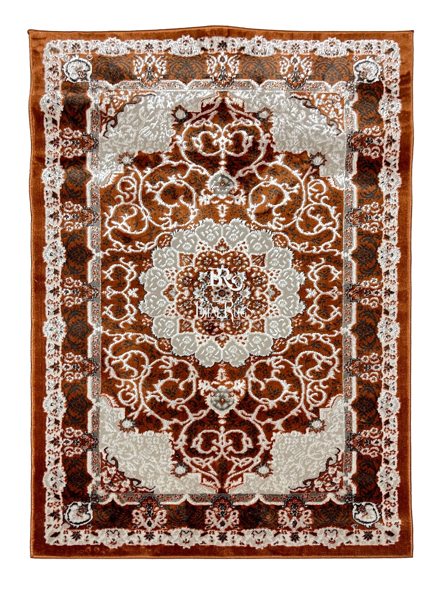 Turkish Top Quality Silk.(Article-1074-Rust) Size: 3 ft width x 5 ft length ( 100cm x 150cm)