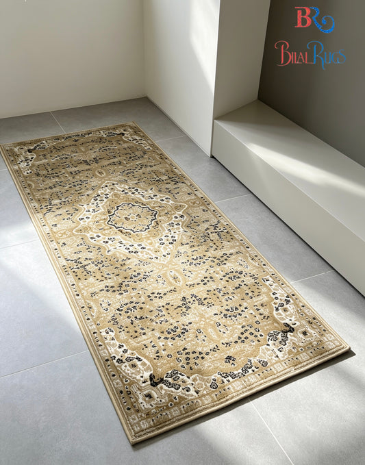 Beige Persian Polypropylene Woven Rug.
 Size : 2.6 ft width x 6.6 ft length
 (80 cm x 200cm)