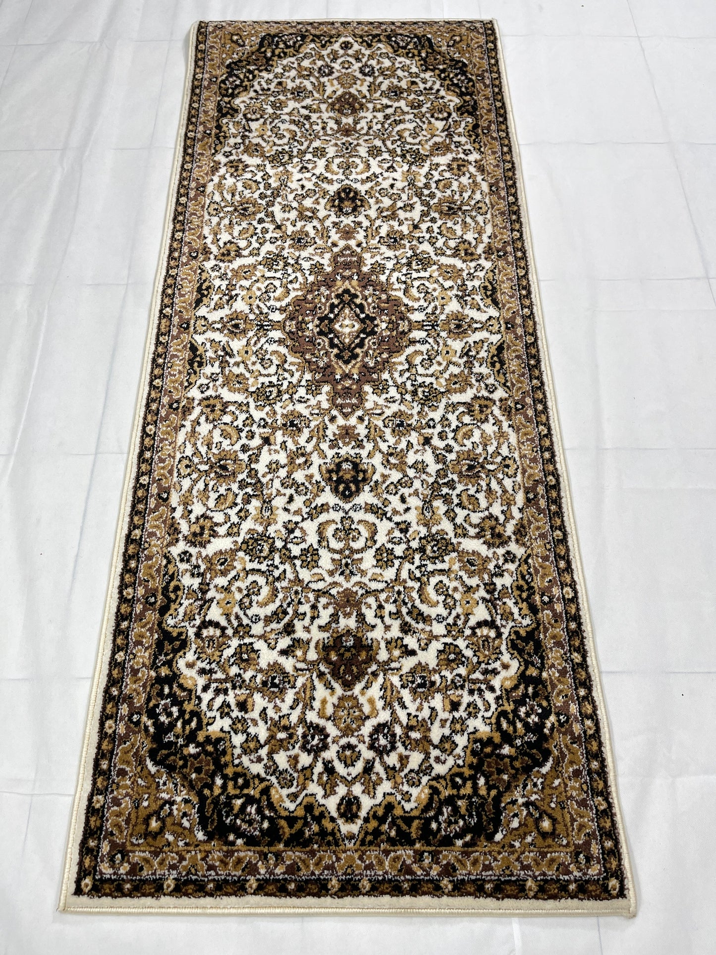 Off white Persian Polypropylene Woven Rug.
 Size : 2.6 ft width x 6.6 ft length
 (80 cm x 200cm)