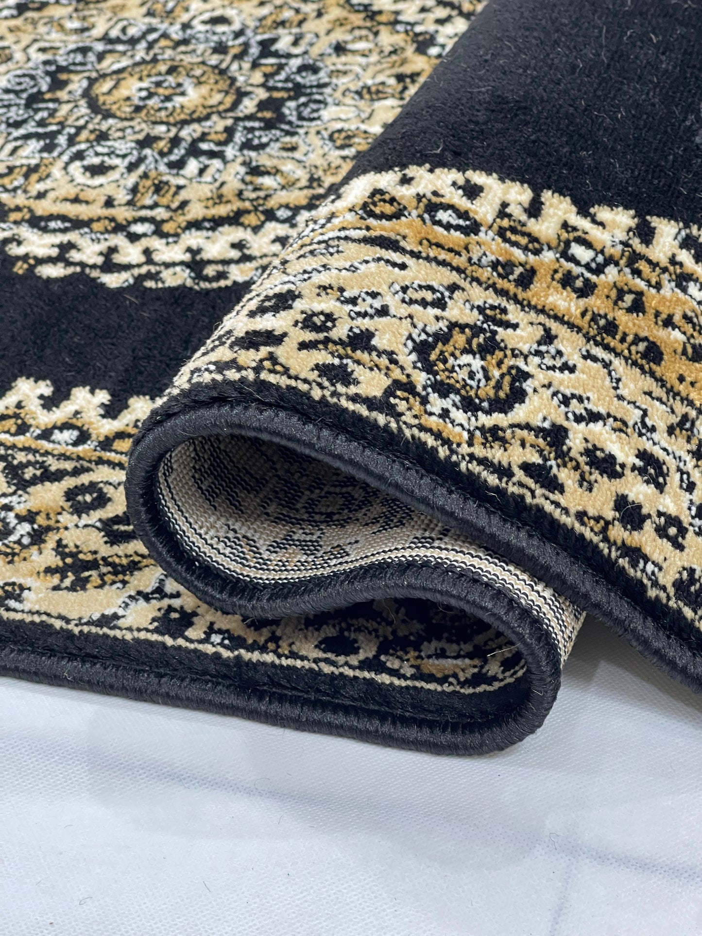 Black persian Polypropylene Woven Rug.  Size : 2.6 ft width x 6.6 ft length  (80 cm x 200cm)