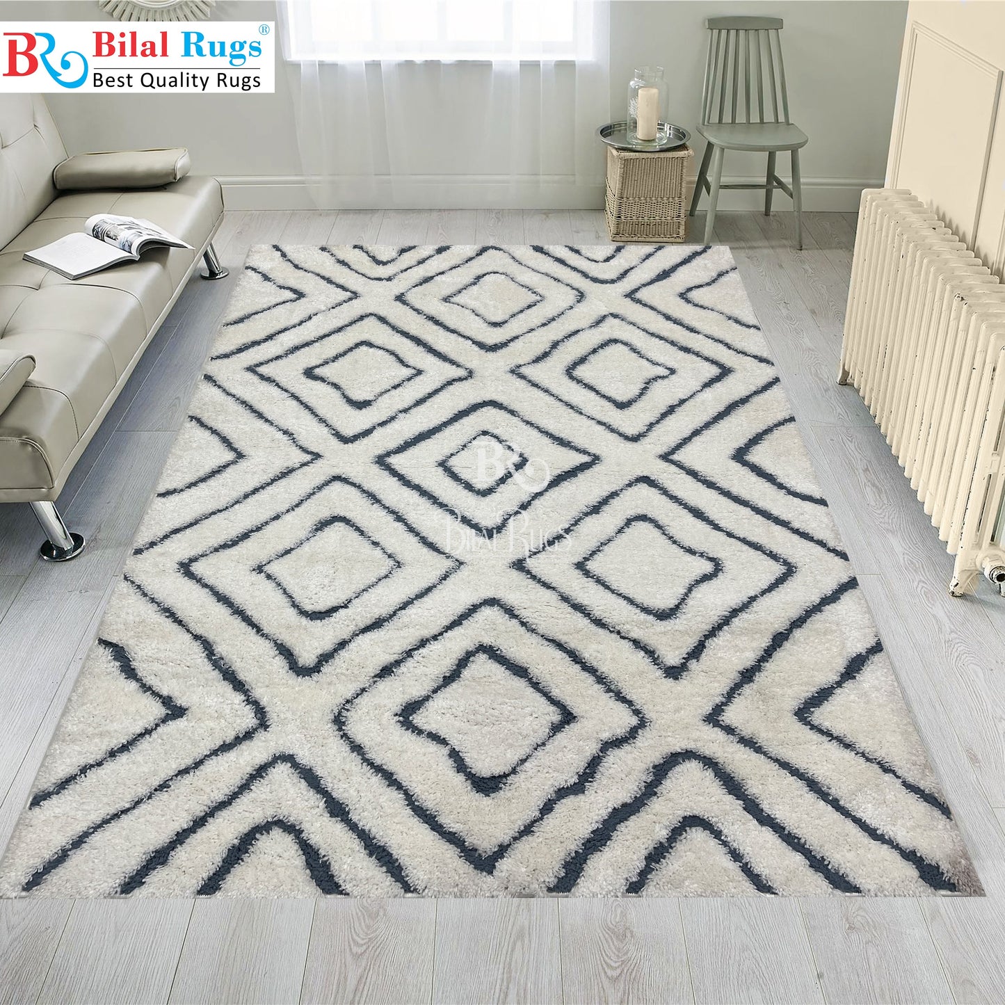 Turkish Shaggy Rug With Woven Back. 
Size : 5 Ft Width x 7.3 Ft Length (160cm x 220cm)
Article-02-Off White