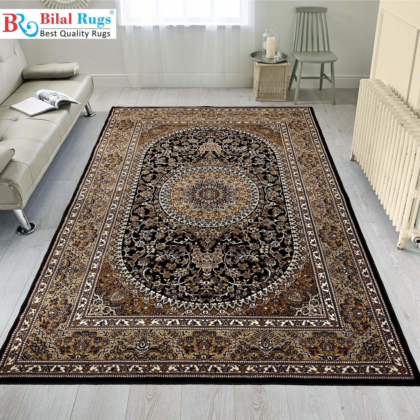 Persian polypropylene Rug,back woven(Article-22-Black)