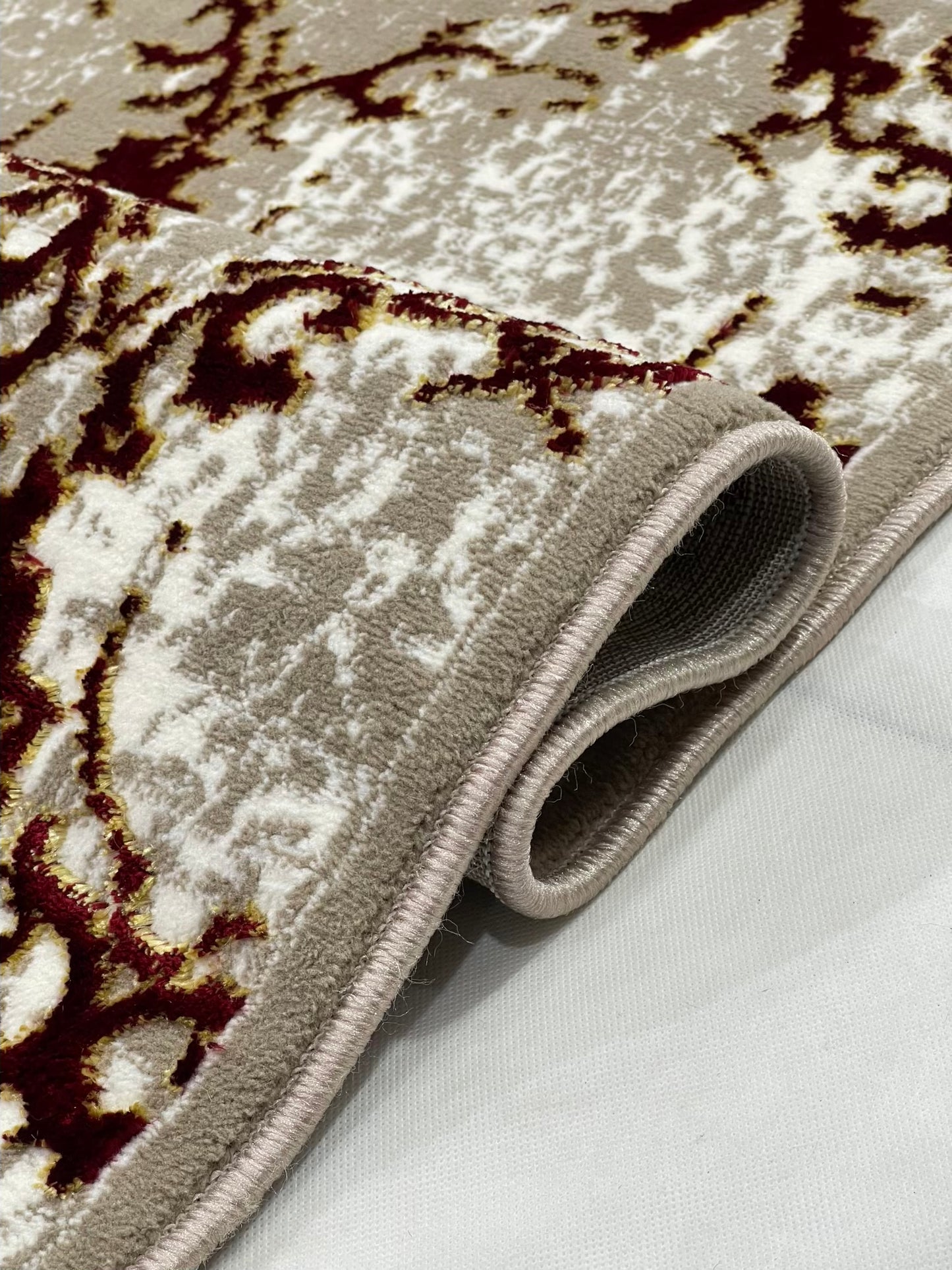 Pakistani Silk Woven Rug.(Article-1469-Light Beige , Red) Size : 5ft width  x 7.3ft length (150cm x 220cm)
