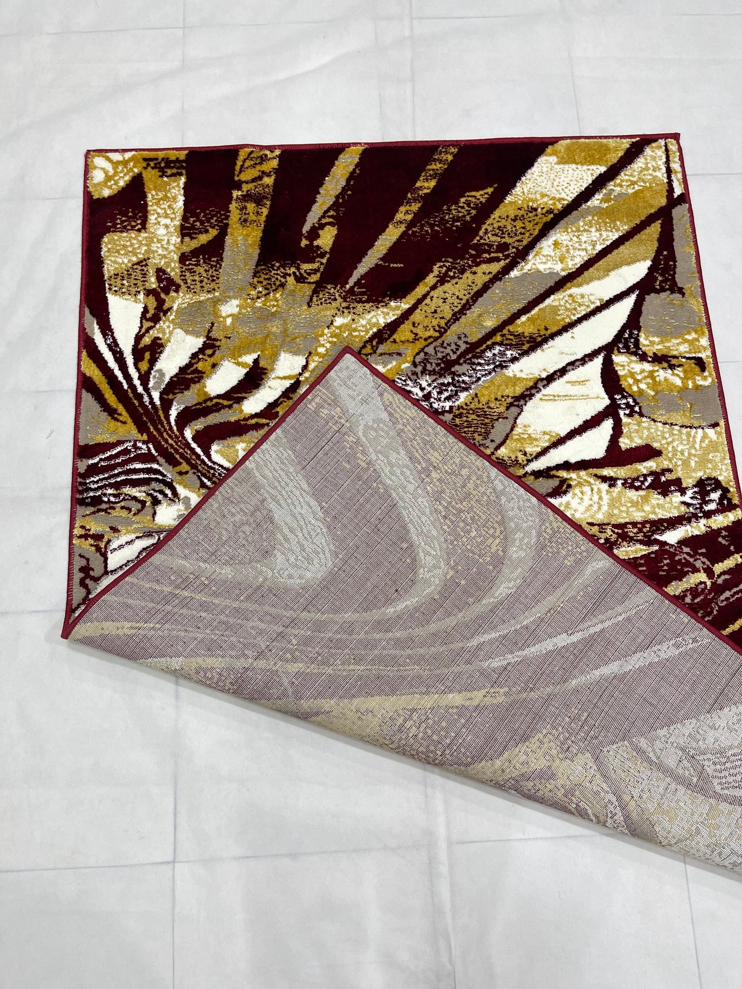 Polyester Silk Woven Rug.(Article-1556-Red , Gold) Size : 4 ft width x 5.6 ft length